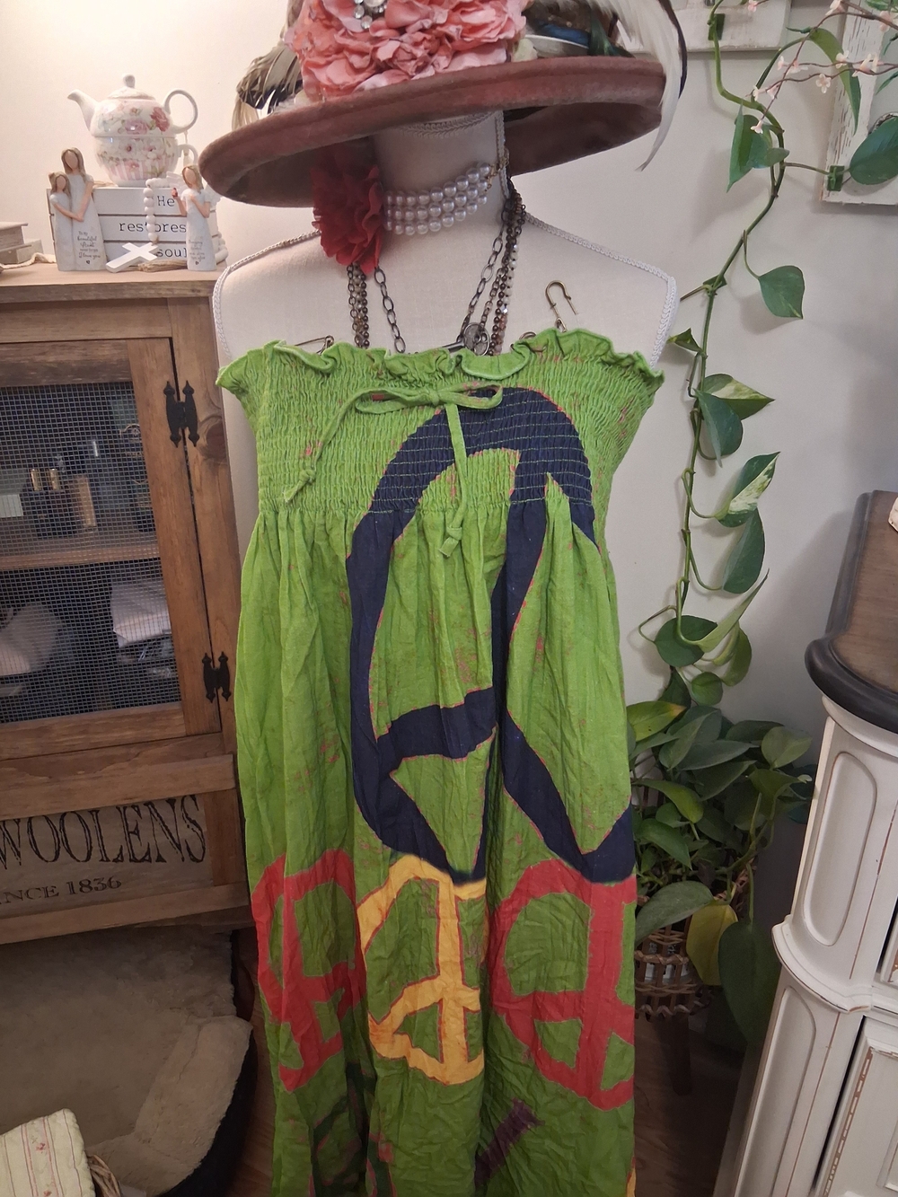 Bohemian Green Peace-Sign Strapless Maxi Skirt